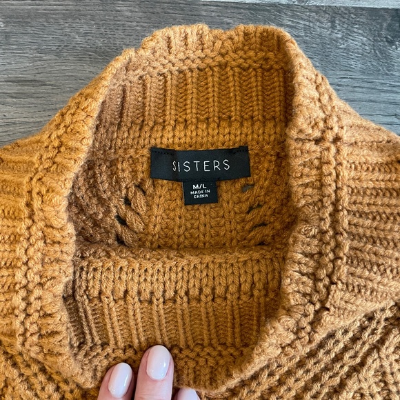 Sisters Cable Knit Sweater, Camel, M/L, EUC, Cowl neck - Picture 6 of 7